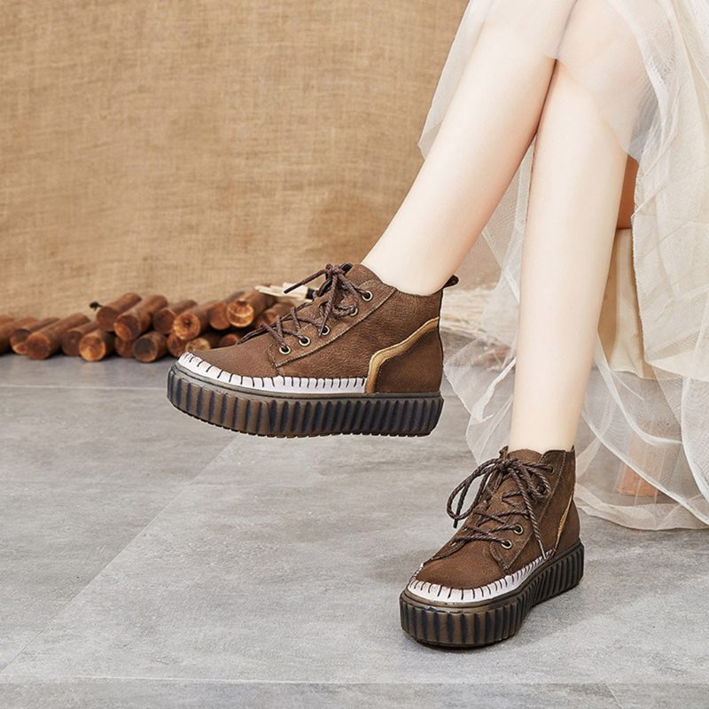 Retro Leather Casual Platform Sko | Gave Sko
