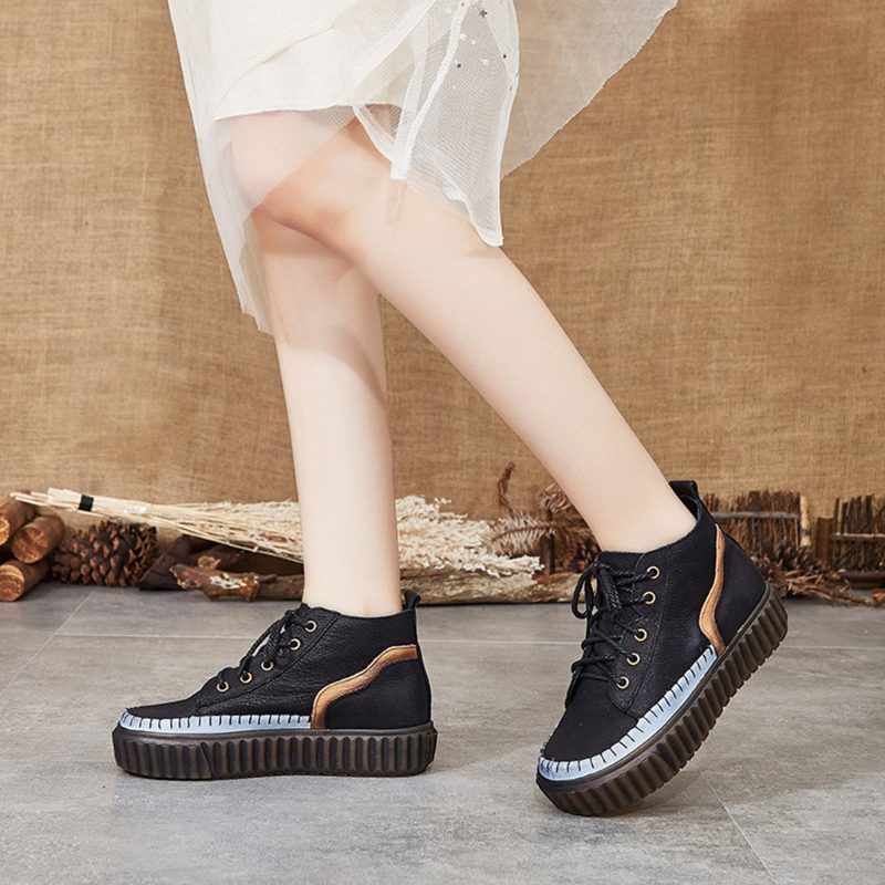 Retro Leather Casual Platform Sko | Gave Sko