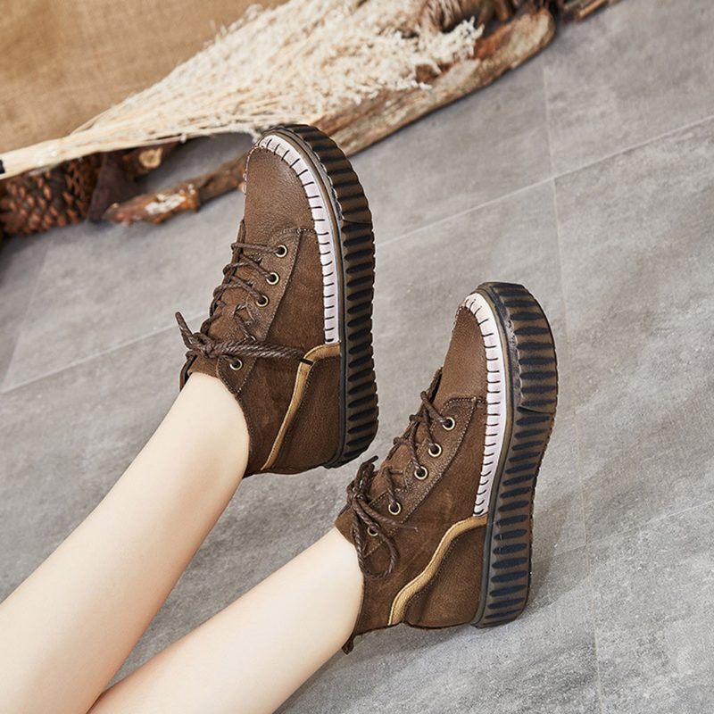 Retro Leather Casual Platform Sko | Gave Sko