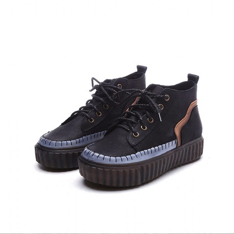 Retro Leather Casual Platform Sko | Gave Sko