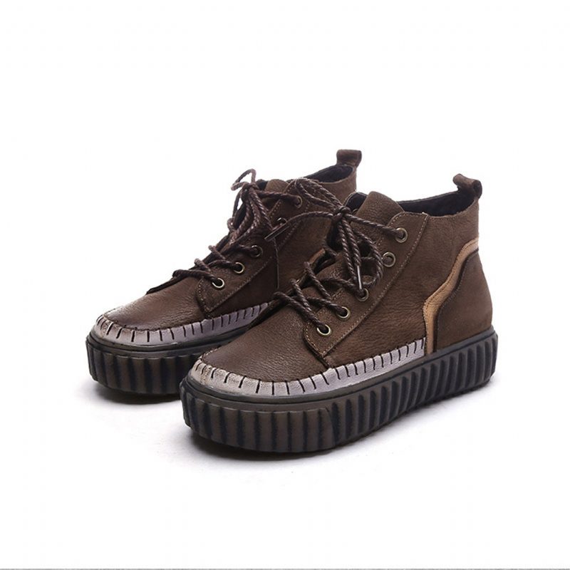 Retro Leather Casual Platform Sko | Gave Sko