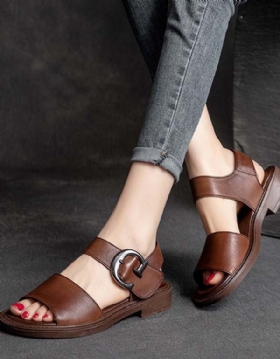 Håndlagde Retro Leather Big Spenne Sandaler