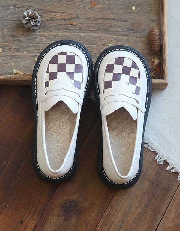 Plaid Med Bred Hode Foran Komfortable Loafers