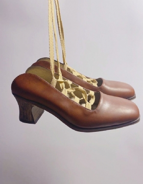 Vintage Sling-back Snøring Elegante Chunky Hæler