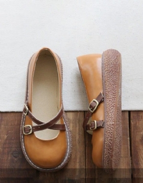 Retro Round Head Cross Strap Comfy Platform Sko
