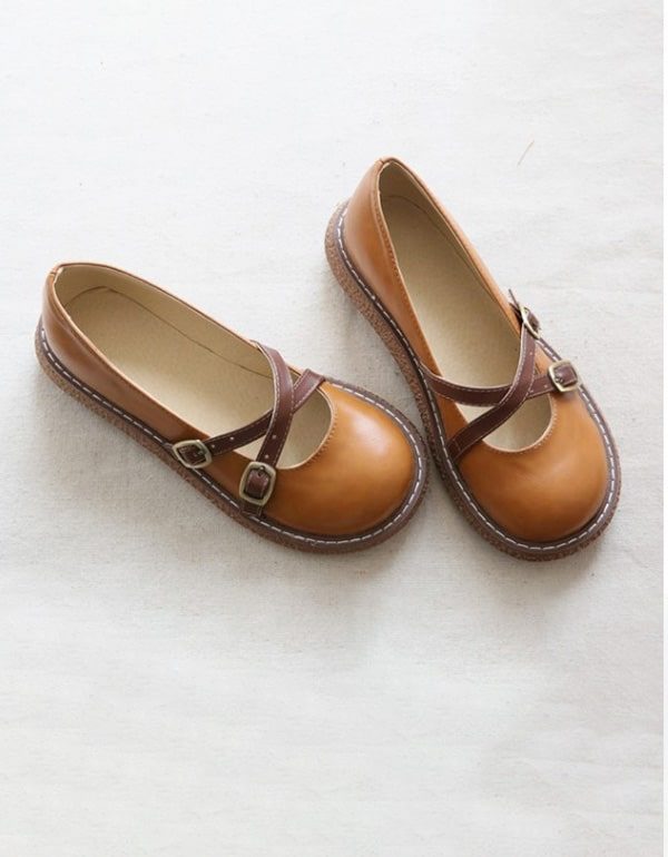 Retro Round Head Cross Strap Comfy Platform Sko