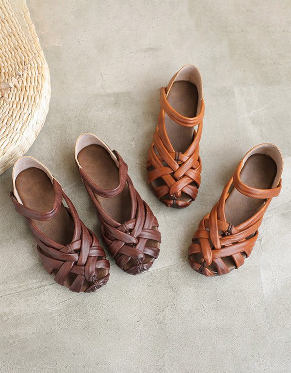 Håndlagde Retro Woven Komfortable Sandaler I Skinn