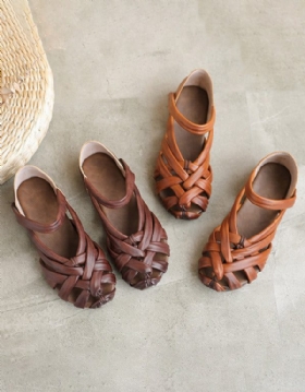 Håndlagde Retro Woven Komfortable Sandaler I Skinn