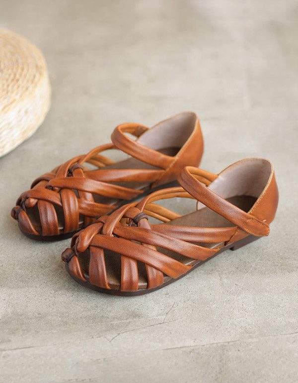 Håndlagde Retro Woven Komfortable Sandaler I Skinn