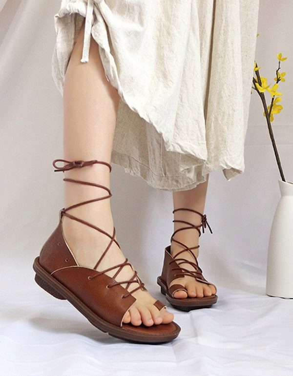 Håndlagde Summer Cross Strap Roman Sandaler
