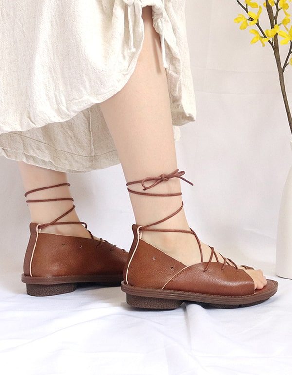 Håndlagde Summer Cross Strap Roman Sandaler