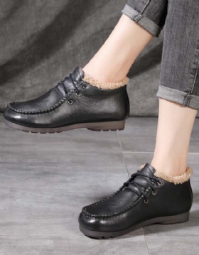 Round Head Comfortable Velvet Leather Flate Sko