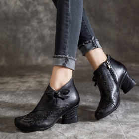 National Style Leather Retro Chunky Sko