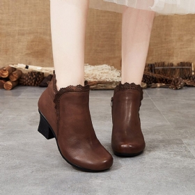 Vinter Håndlagde Retro Leather Chunky Boots | Gave Sko