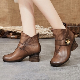 Vinter Retro Leather Chunky Ankelstøvletter | Gave Sko