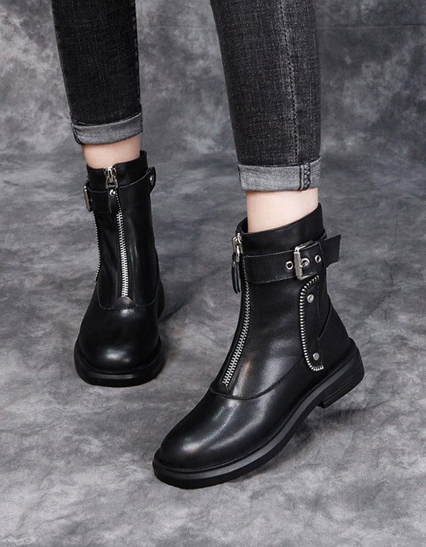 Høst Vinter Skinn Glidelås Punk Boots Sort