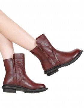 Round Head Lær Chelsea Short Boots