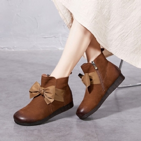 Vinter Retro Lær Håndlagde Bowknot Damestøvler
