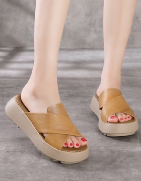 Dame Cross Strap Summer Wedge Slippers