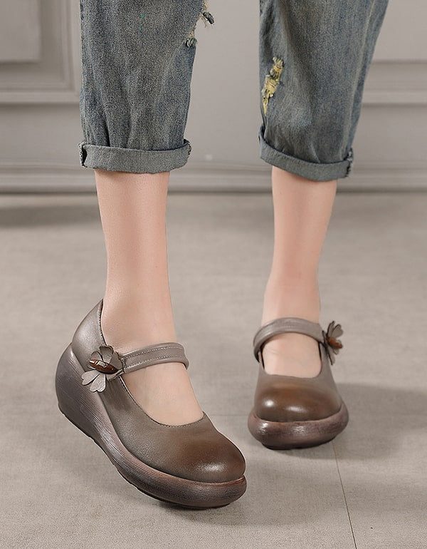Håndlagde Retro Leather Komfortable Wedge Sandaler