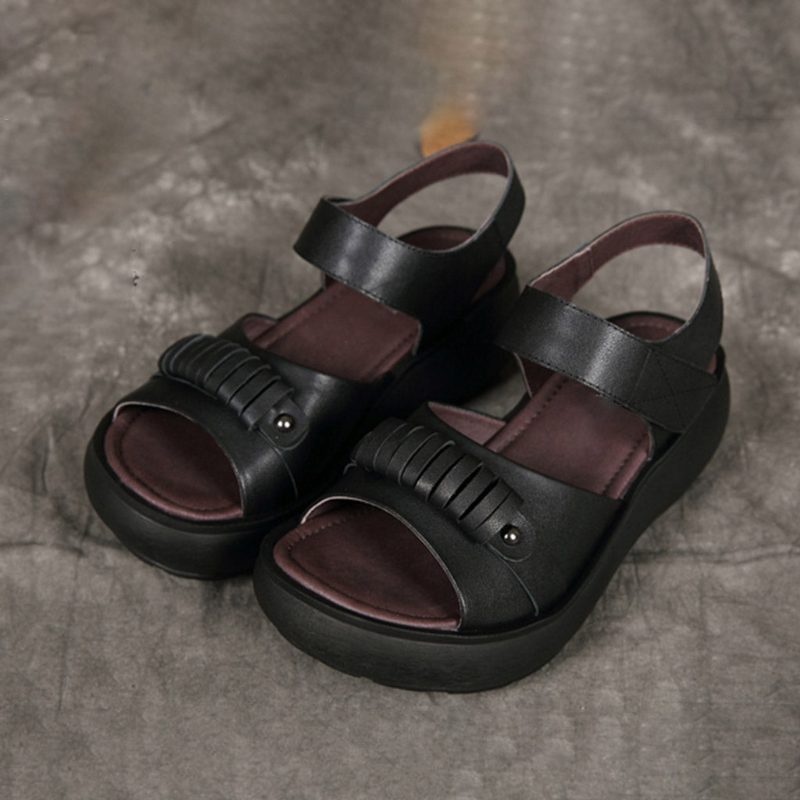 Retro Leather Dame Summer Wedge Sandaler