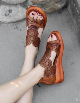 Retro Leather Open Toe Summer Wedge Sandaler
