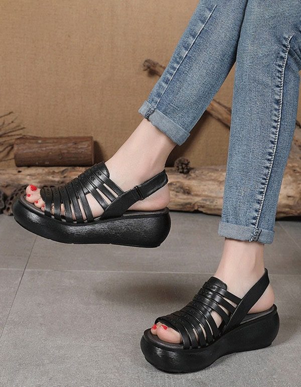 Retro Leather Summer Colorful Wedge Sandaler