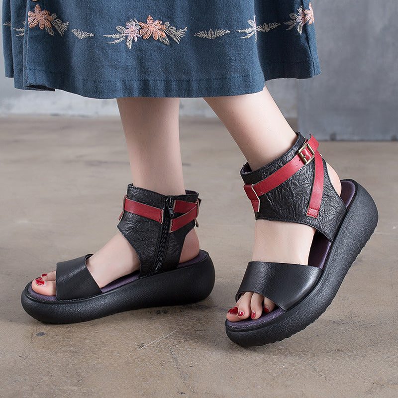 Sommer Dame Skinn Platform Sandaler
