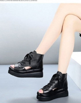 Sommer Skinnsandaler Fish Toe Platform Snøring