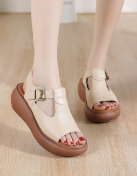 Summer Leather Open Toe Wedge Sandaler
