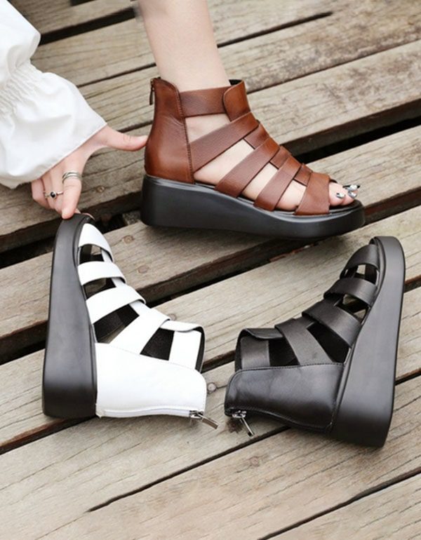 Summer Retro Leather Ankelstropper Kilesandaler