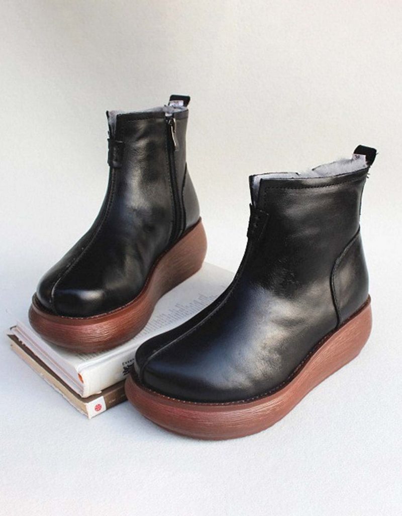 Retro Leather Vinter Pels Inside Wedge Boots | Gave Sko