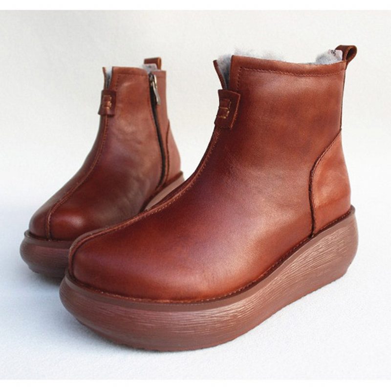 Retro Leather Vinter Pels Inside Wedge Boots | Gave Sko