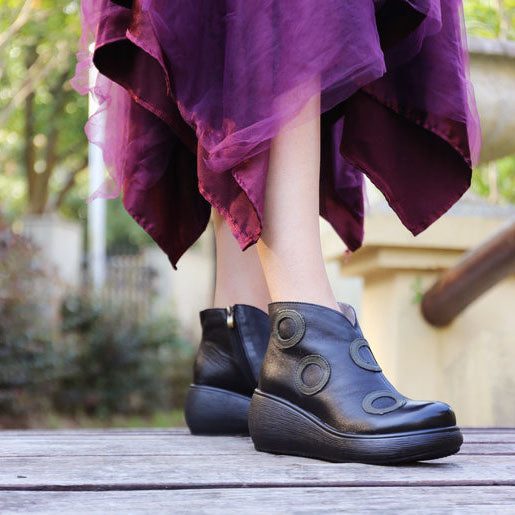 Retro Wedges-støvler I Skinn |gavesko