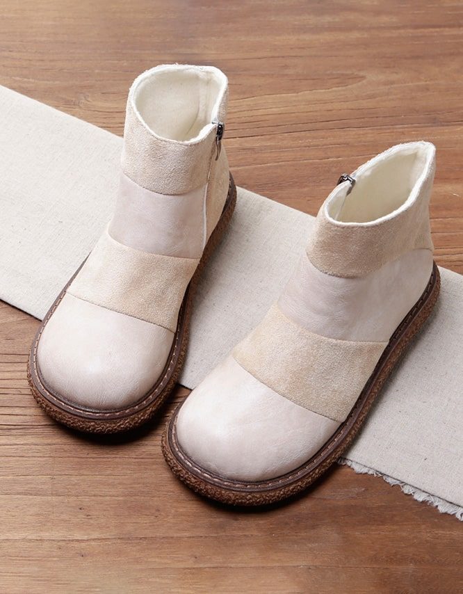 Håndlagde Retro Støvler I Patch Leather Platform