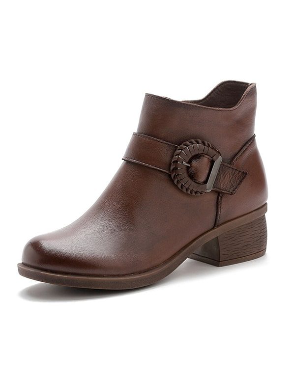 Håndlagde Spenne Chunky Heel Retro Short Boots