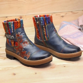 Håndlaget Skinn Vintage Etniske Vinterstøvler For Kvinner 36-42