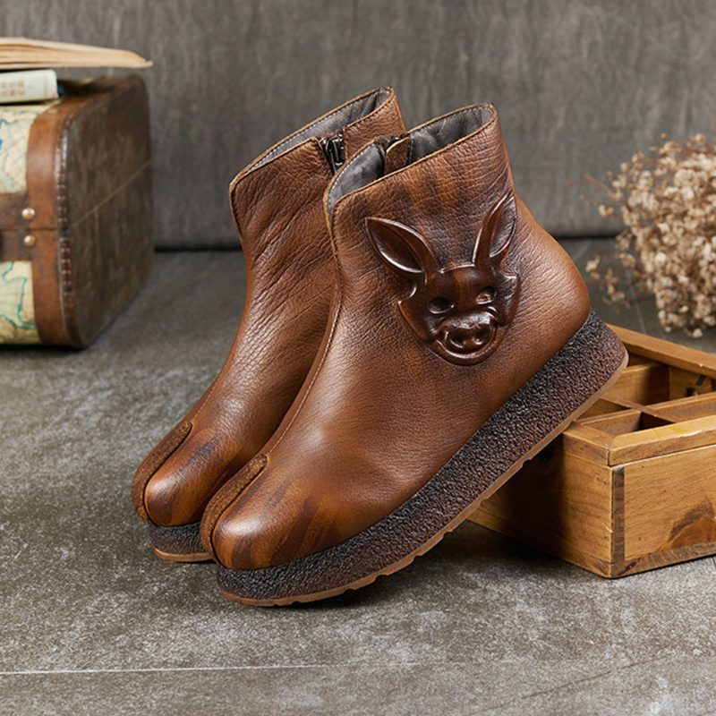 Retro Leather Comfort Retro Vinterstøvler For Kvinner