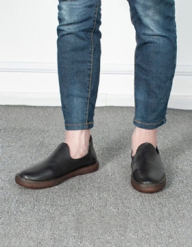 Mykt Skinn Slip On Retro Leather Flate Sko For Menn
