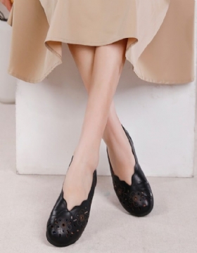 Dame Spring Retro Leather Flate Sko Black