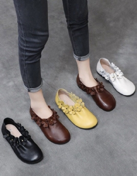 Flower Soft Leather Retro Flat Sko For Dame