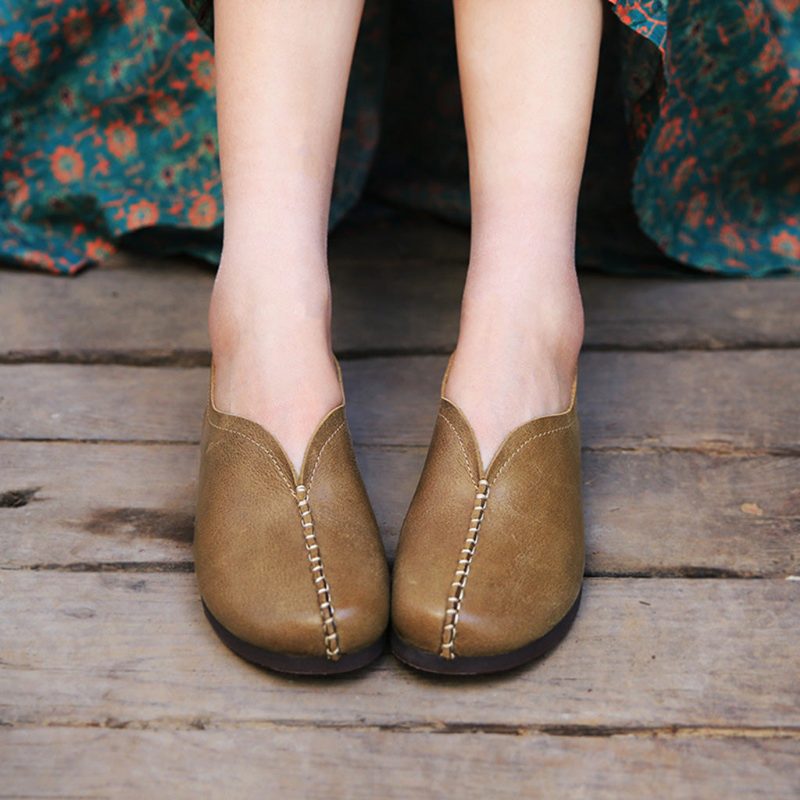 Four Season Retro Håndlagde Leather Flat Damesko | Gave Sko