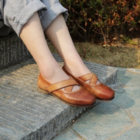 Håndlaget Retro Leather Flat Komfortable Damesko | Gave Sko