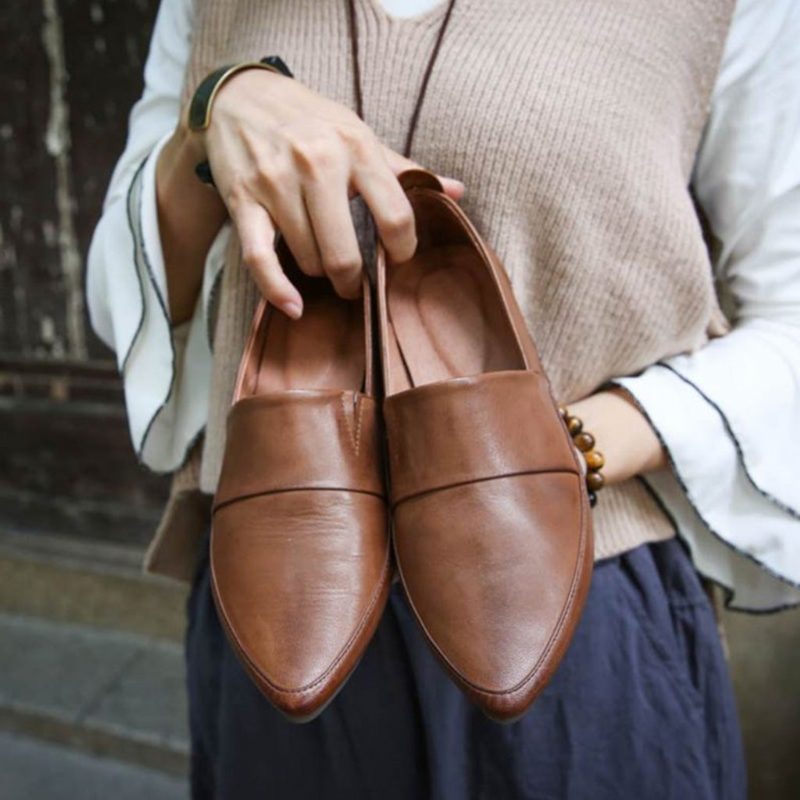 Håndlaget Skinn Retro Soft Flat Damesko | Gave Sko