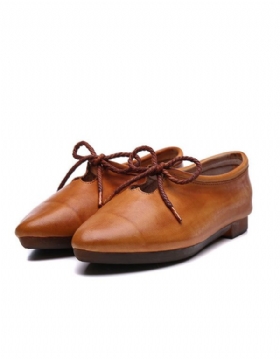 Leather Flate Sko Lace-up Spiss Non-slip