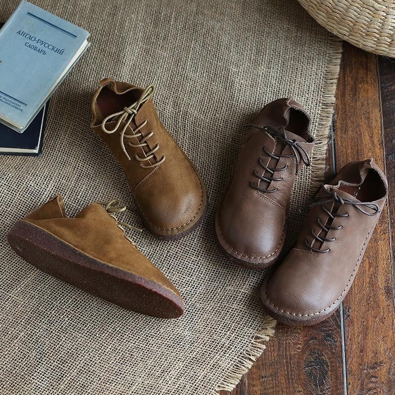 Retro Flat Soft Bottom Leather Damesko