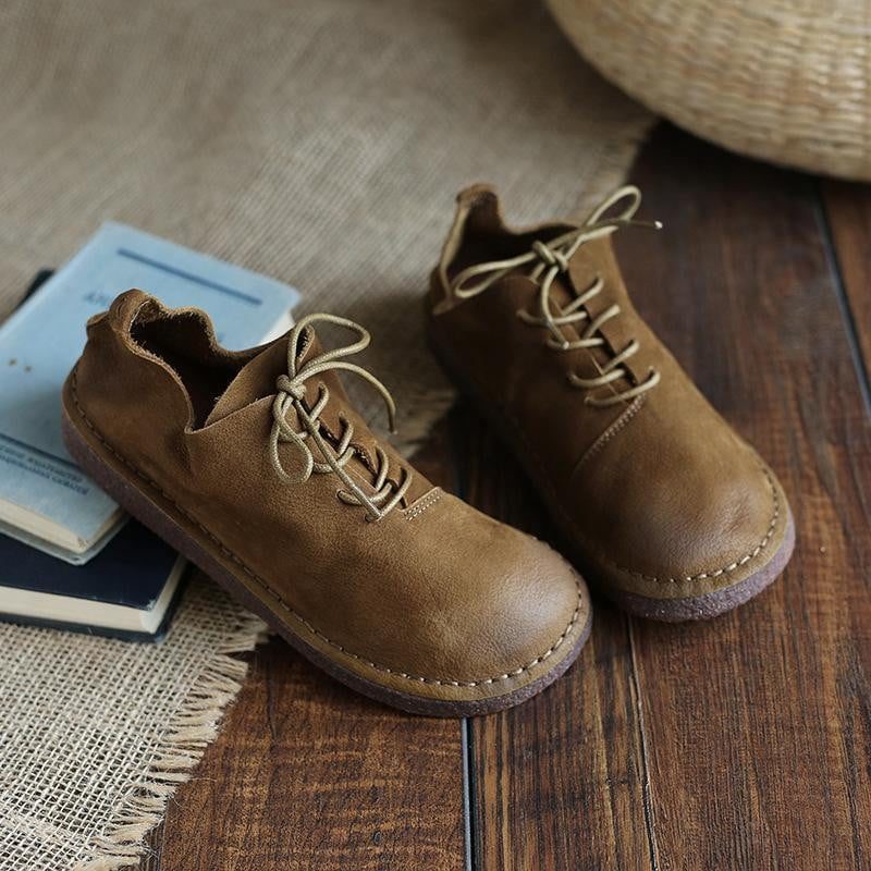 Retro Flat Soft Bottom Leather Damesko