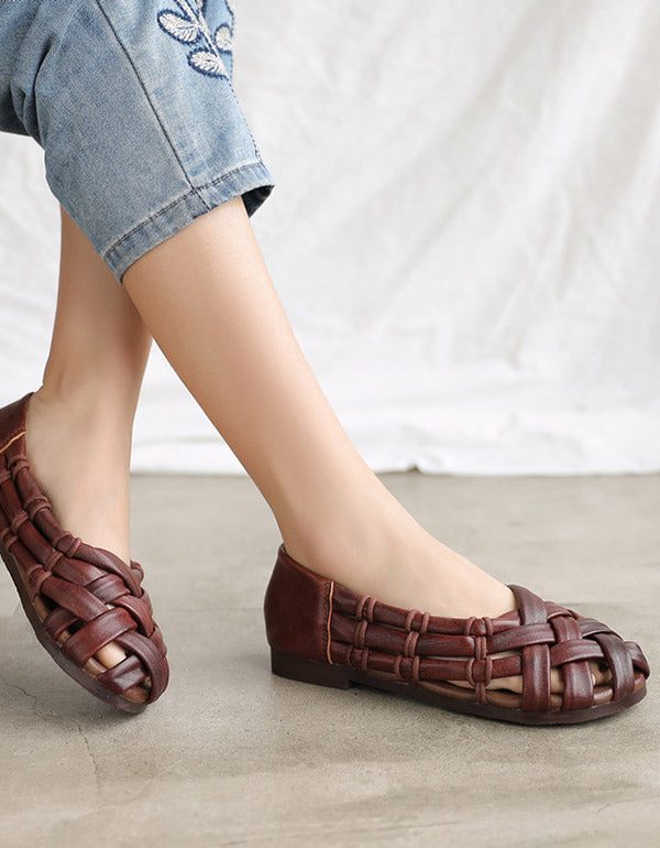Retro Skinn Håndvevde Sandaler