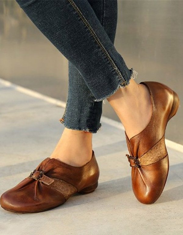 Round Head Skinn Cross-border Retro Flat Sko