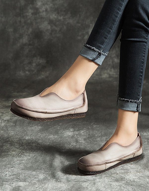 Salg Håndlagde Myke Skinn-slip-on Retro Flate Sko
